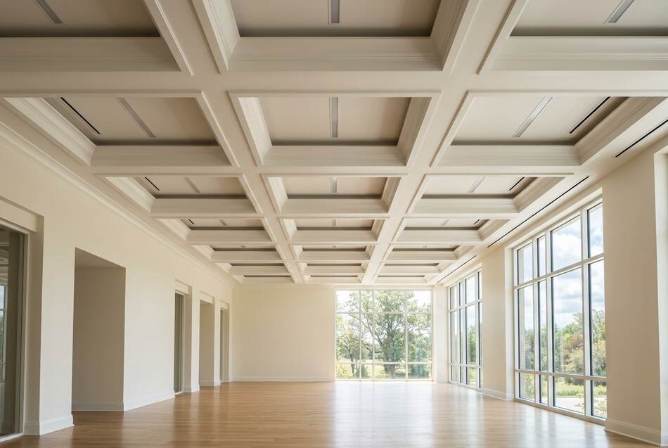 Coffered Architectural Ceiling & Recessed Lighting
