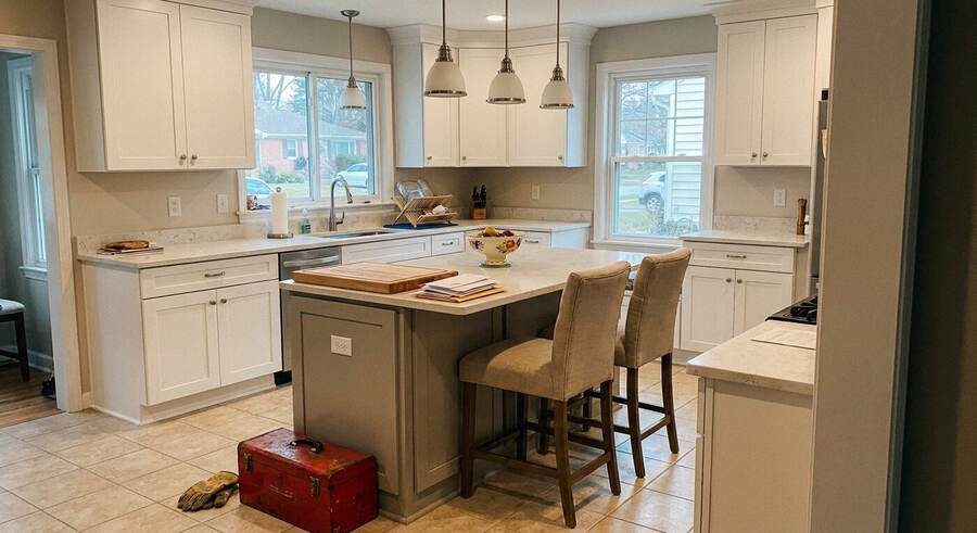 Full-Gut Kitchen Modernization & Quartz Island